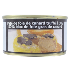 Pâté de foie de canard truffé à 3% - 50% bloc de foie gras de canard 130g