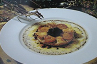 Risotto de foie gras, truffes noires et langoustines